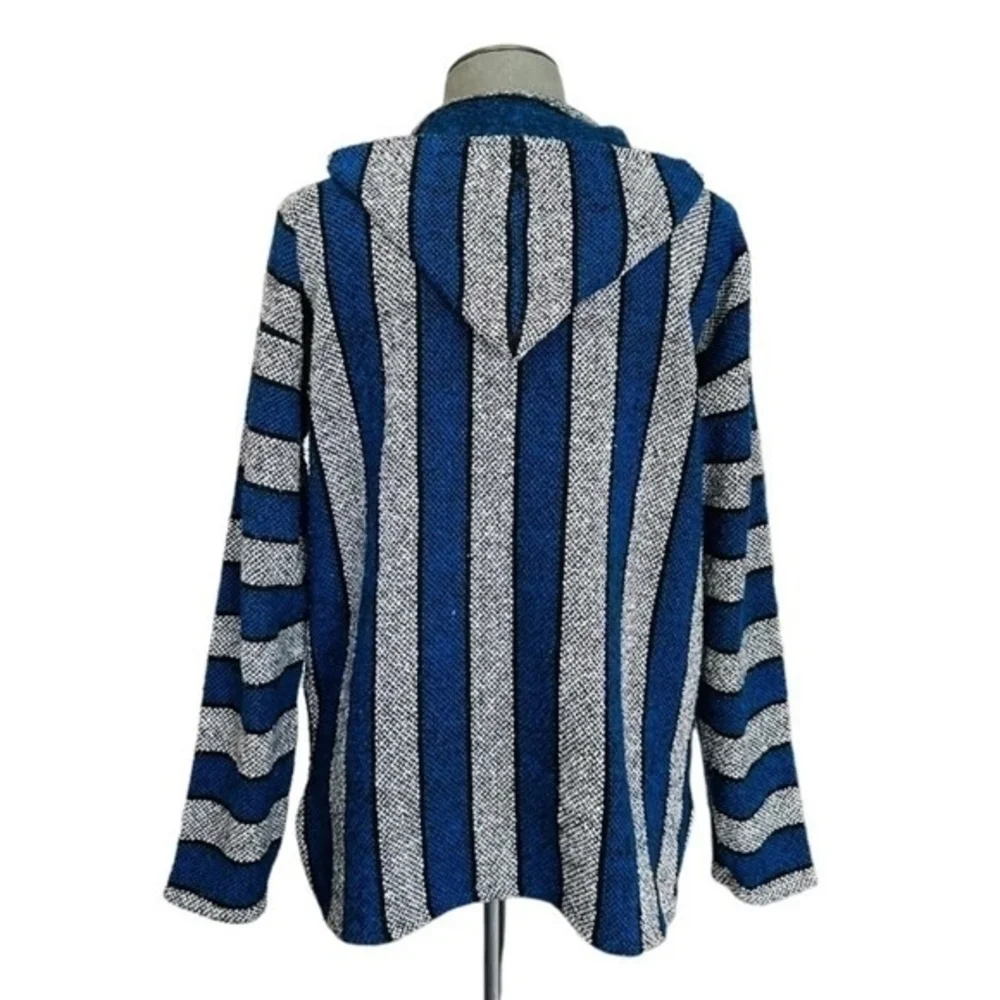 Mexican Baja Hoodie L Rainbow Rug Jumper Unisex Blue Grey Black Surf Poncho New